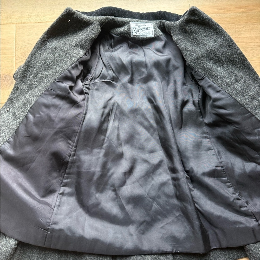 Rothschild | Vintage Gray Girl’s Wool Dress Coat Black Bow Button Up | size 4 - Picture 8 of 12